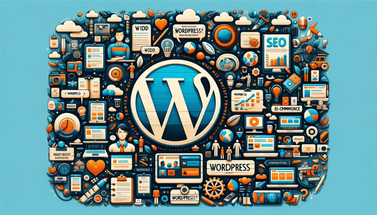 WordPress'in çok yönlülüğünü ve yeteneklerini gösteren geniş formatlı görsel, popüler bir CMS olarak bloglardan e-ticaret sitelerine kadar her türlü web sitesini destekleyen özellikleri ve kullanıcı dostu arayüzü vurguluyor.