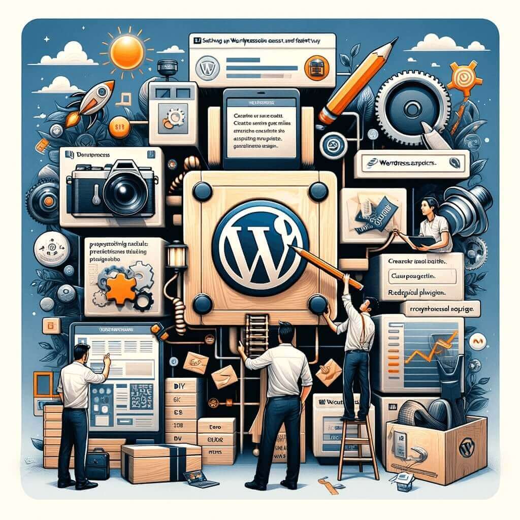 WordPress ile kolay ve hızlı site kurma konseptini gösteren görsel, kişisel ve basit projeler için kullanıcı dostu yaklaşımı ve profesyonel projeler için uzman dokunuşunun önemini vurguluyor.